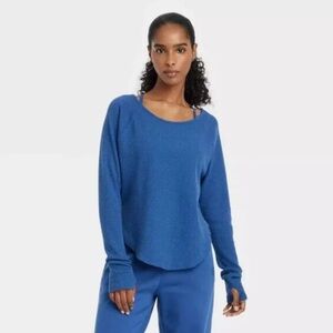 JoyLab Blue Long Sleeve Top Waffle With Thumbholes